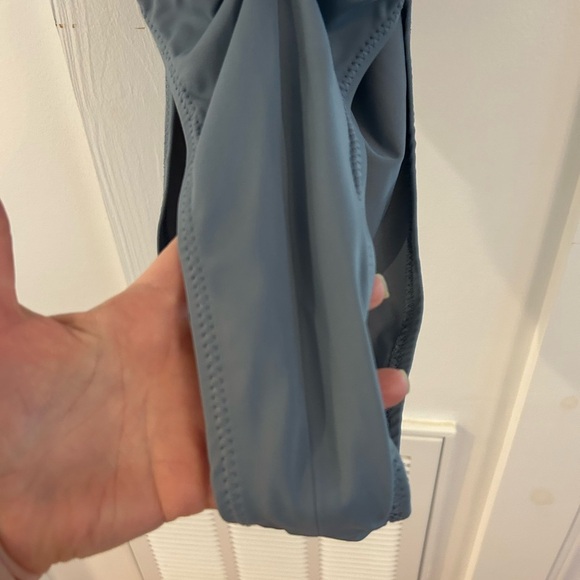 Norma Kamali ruched smocked blue strapless one piece swimsuit - Picture 3 of 4